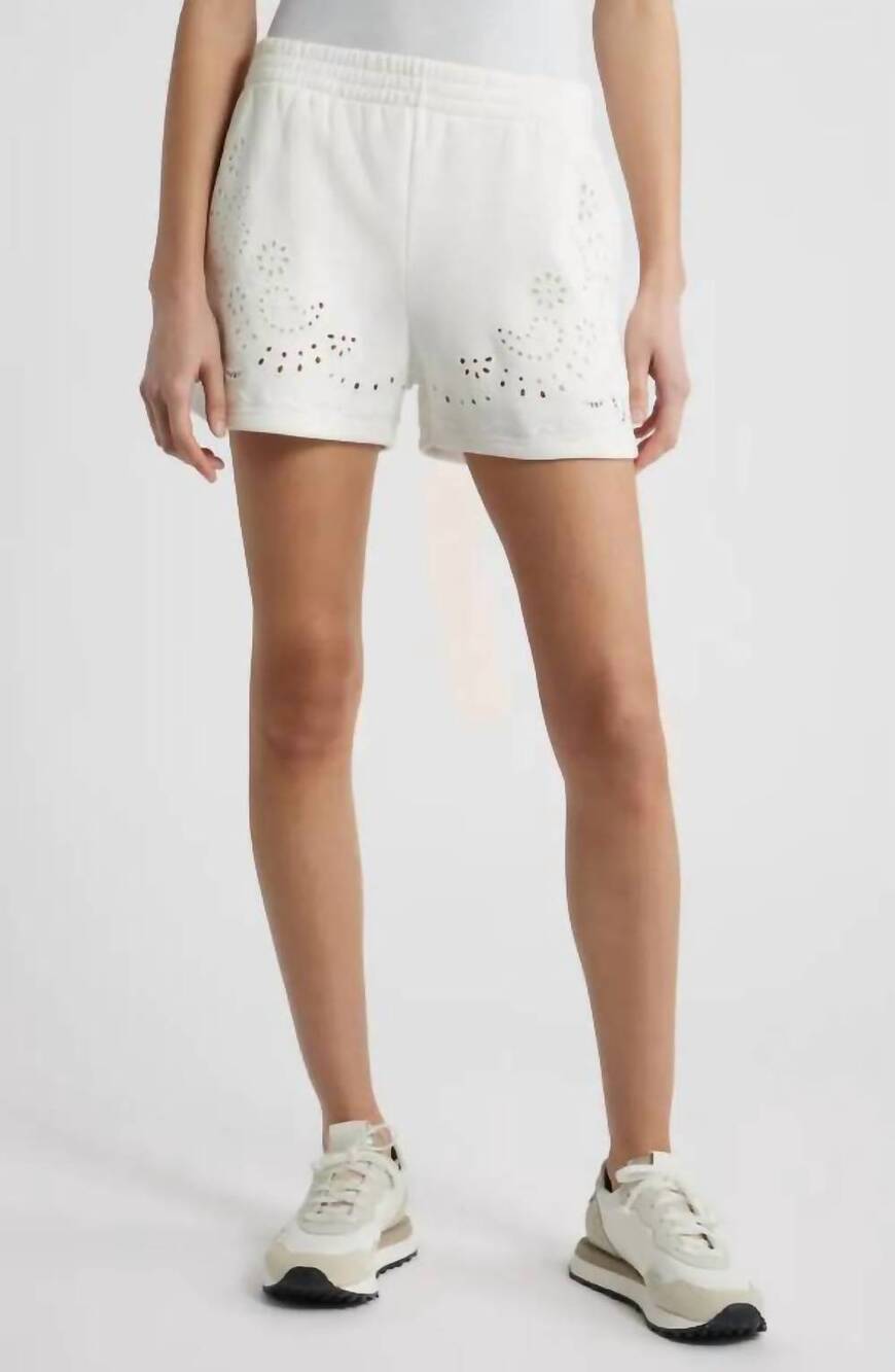 LoveShackFancy Abrah Embroidered Eyelet Short True White M NWT Minimalist Chic